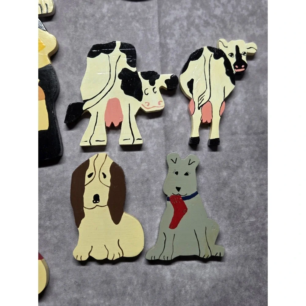 Vintage Lot of 18 Hand Painted Wooden Pieces Holiday Cottagecore Country